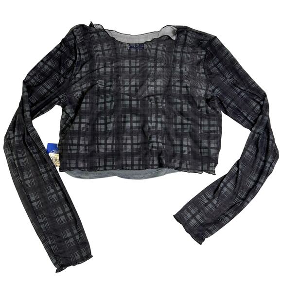 NWT Arizona Sheer Mesh Plaid Crop Top w Cami Women's XL Festival Rave Party - Picture 2 of 7